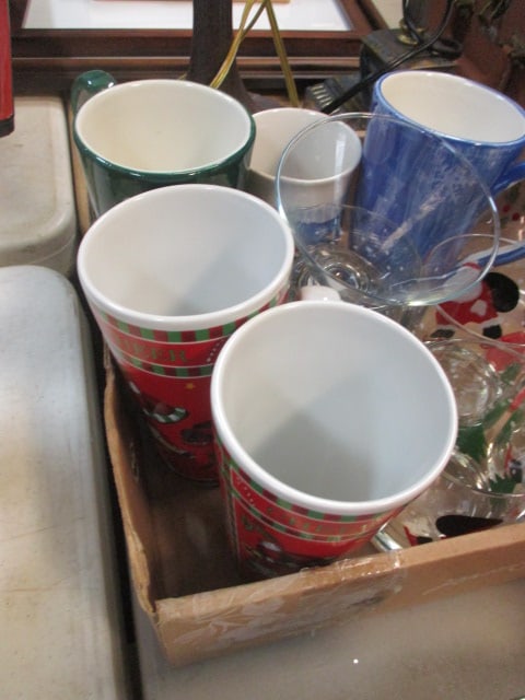 Lot of Christmas Glasses, Cups, Muffin Pan, Platter, Candle Holders, etc. - 5