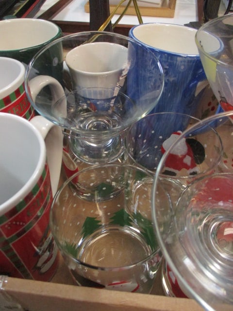 Lot of Christmas Glasses, Cups, Muffin Pan, Platter, Candle Holders, etc. - 6