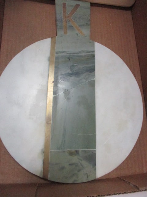 Lot of Stone Cutting Board and Coasters, Italian Glass Trivet, and Wood - 8