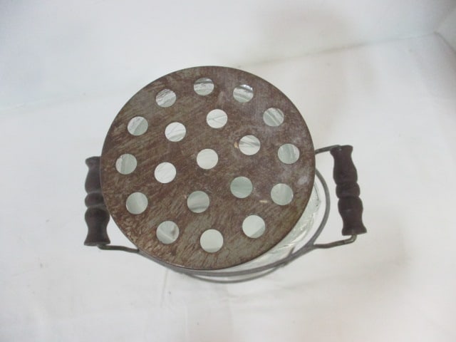 Creative Co-Op Glass Vase in Metal Stand with Metal Flower Frog Lid - 2