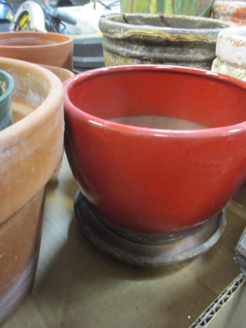 Lot of 5 Ceramic Pottery Flower Pots and Planters - Some with Underplates - 3
