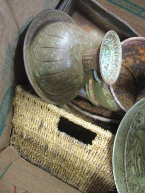 Large Lot of Metal and Plastic Flower Pots and Planters and Rattan Basket - 2