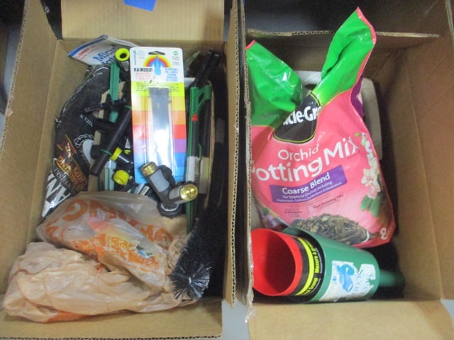 Lot of Gardening and Yard Supplies - Potting Mix, Watering Can, Rain Stakes, etc. (1 of 5)