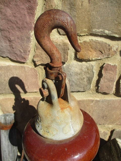 Primitive Aged Metal Canister with Hook and Wood and Metal Yoke Hanger - 2