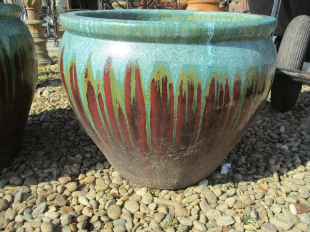 Pair of Dripped Glazed Ceramic Planters - 2