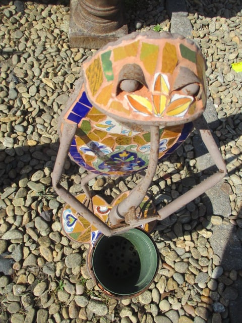 Metal and Tile Garden Frog Sculpture Planter - 2