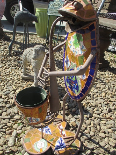 Metal and Tile Garden Frog Sculpture Planter - 4