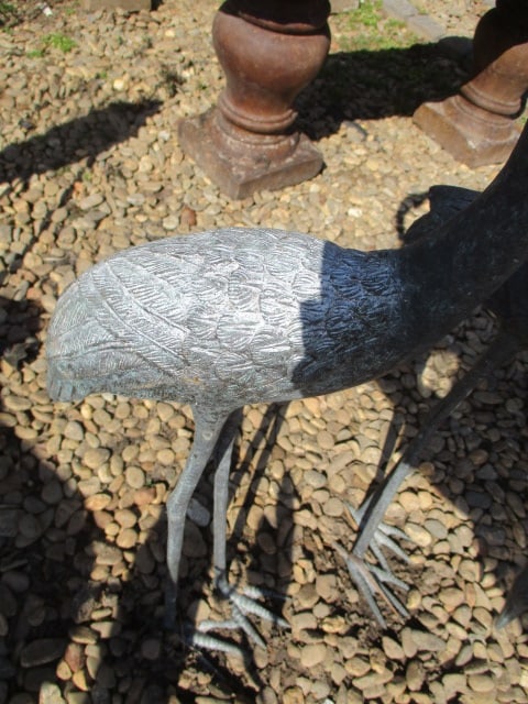 2 Ceramic and Metal Crane Garden Statues - 3