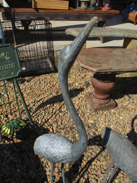 2 Ceramic and Metal Crane Garden Statues - 4