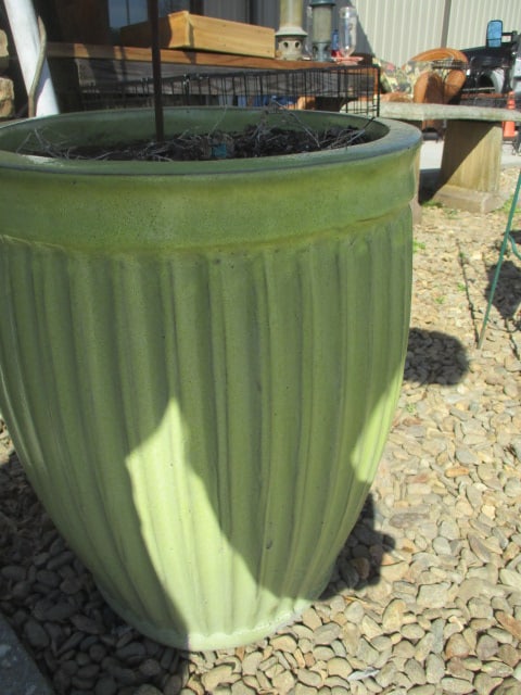 Large Glazed Ceramic Planter with Metal Sunflower Art - 3