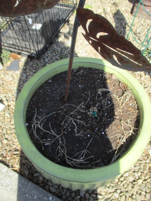 Large Glazed Ceramic Planter with Metal Sunflower Art - 4
