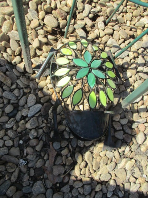 Green Metal Plant Trellis, "Natural Wildlife Habitat" Sign, and Metal Frog - 2