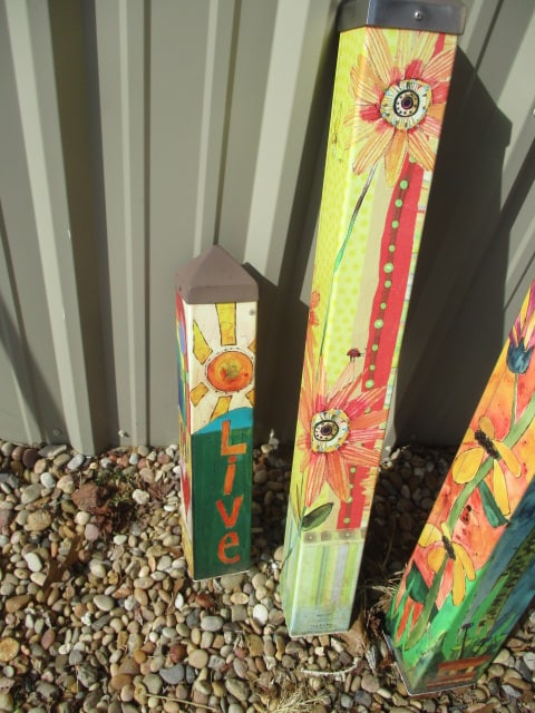 Set of 3 Handpainted Garden Art Poles - 2