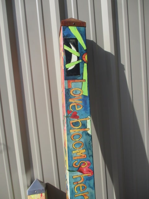 Set of 3 Handpainted Garden Art Poles - 3