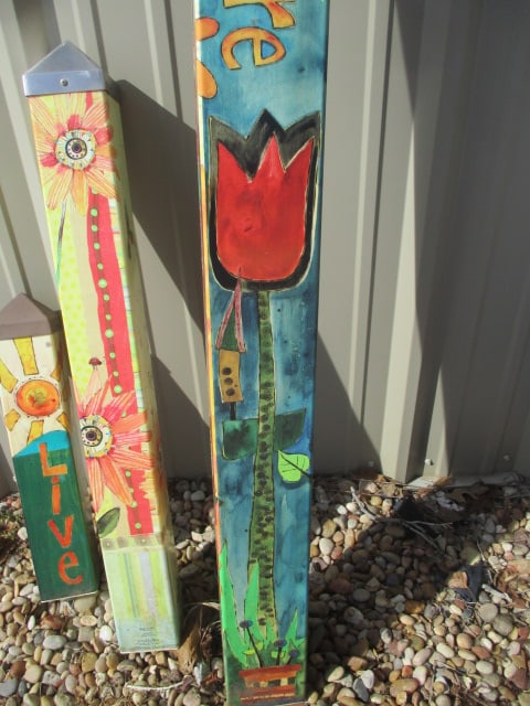 Set of 3 Handpainted Garden Art Poles - 4