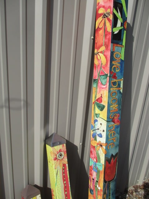Set of 3 Handpainted Garden Art Poles - 5