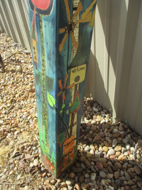 Set of 3 Handpainted Garden Art Poles - 6