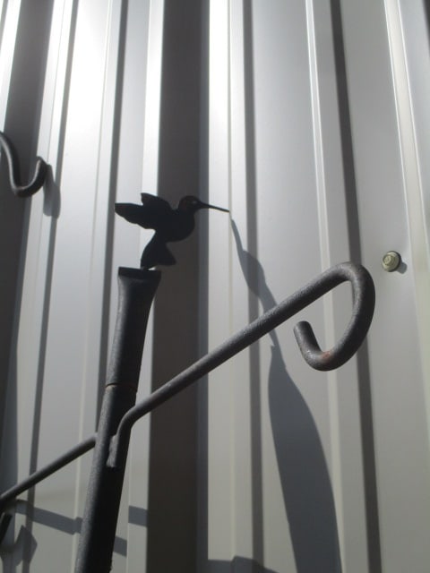 Large Black Metal Shepherd's Plant Hook with Bird Topper - 4