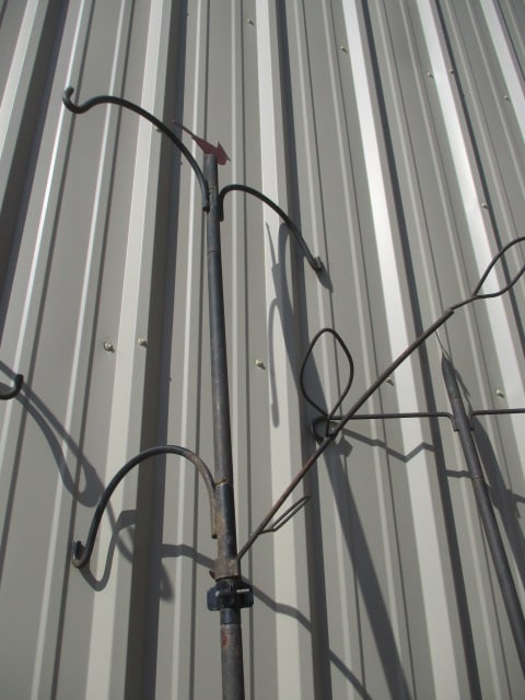 Large Black Metal Shepherd's Plant Hook with Red Bird Topper - 3