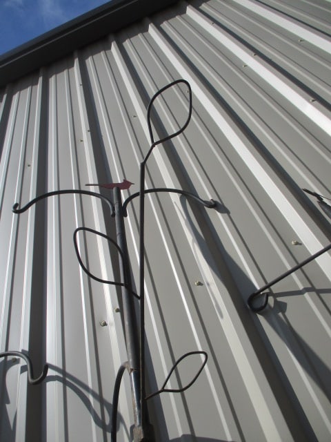 Large Black Metal Shepherd's Plant Hook with Red Bird Topper - 4