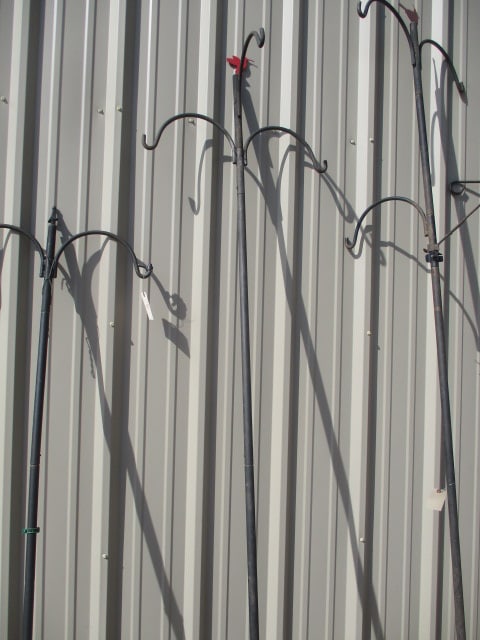 Large Black Metal Shepherd's Plant Hook with Red Bird Topper: 80", Local Pickup Only