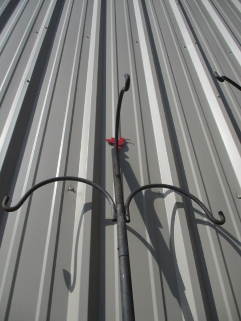 Large Black Metal Shepherd's Plant Hook with Red Bird Topper - 3