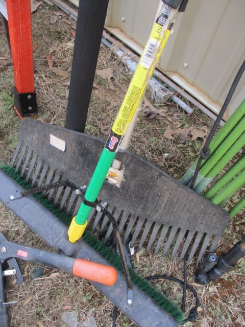 Lot of Tree Trimmer, Rack, Broom, Posts, and Water Spout - 3