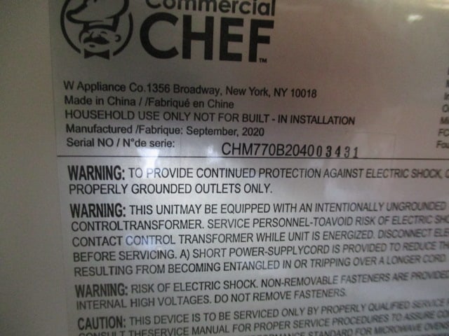 Black Commercial Chef 1100 Watt Microwave - 6