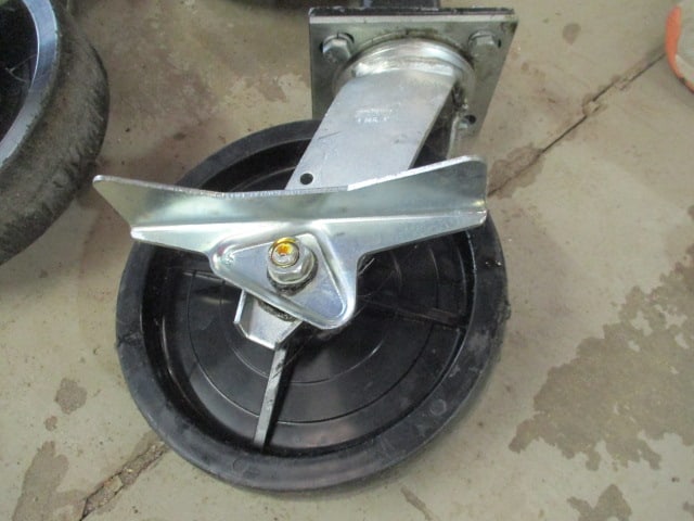 Heavy Duty Red Plastic Cart Bin with Colson 8" Heavy Duty Scaffolding Wheels - 12