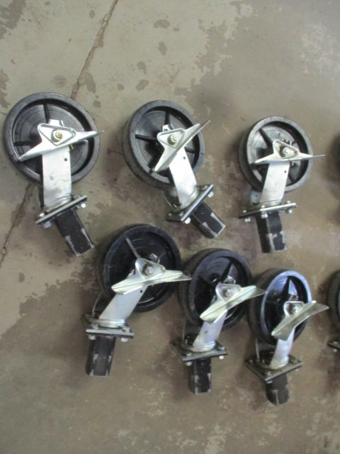 Heavy Duty Red Plastic Cart Bin with Colson 8" Heavy Duty Scaffolding Wheels - 13