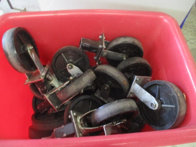 Heavy Duty Red Plastic Cart Bin with Colson 8" Heavy Duty Scaffolding Wheels - 4