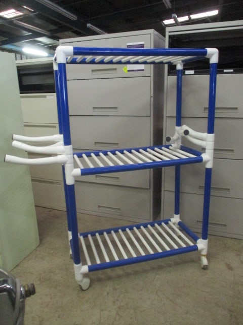 Blue/White PVC 3 Tier Portable Cart with Swing Out Hanging Arms: 38" x 20" x 59", Local Pickup Only 