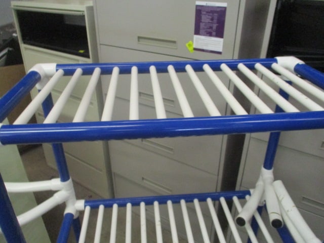 Blue/White PVC 3 Tier Portable Cart with Swing Out Hanging Arms - 2