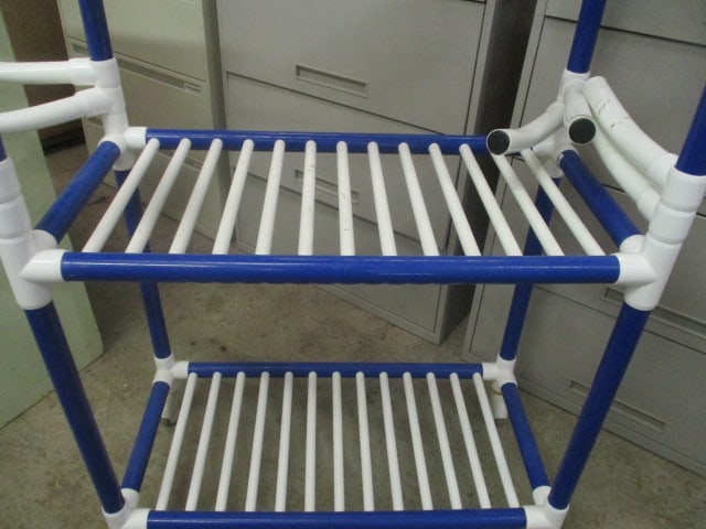 Blue/White PVC 3 Tier Portable Cart with Swing Out Hanging Arms - 3