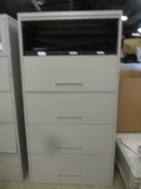 Grey Metal 5 Sliding Door Lateral File Cabinet: 36" x 18" x 68 3/4", has lock but no key, Local Pickup Only