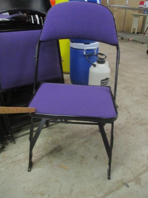 20 Clarin Black Metal Interlocking Folding Chairs with Purple Upholstered Seat/Backs - 2