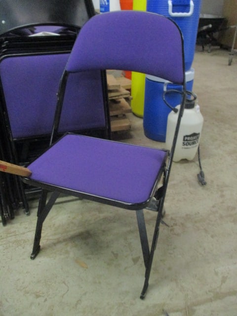 20 Clarin Black Metal Interlocking Folding Chairs with Purple Upholstered Seat/Backs - 2