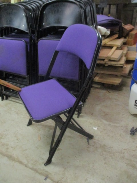 20 Clarin Black Metal Interlocking Folding Chairs with Purple Upholstered Seat/Backs - 3