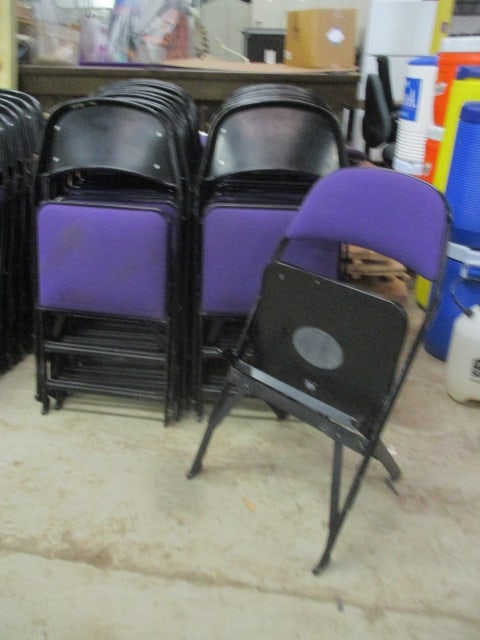 20 Clarin Black Metal Interlocking Folding Chairs with Purple Upholstered Seat/Backs (1 of 8)