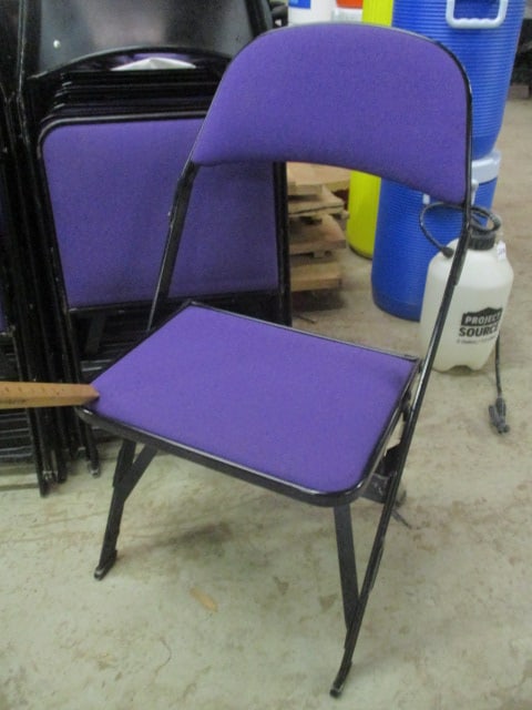 20 Clarin Black Metal Interlocking Folding Chairs with Purple Upholstered Seat/Backs - 2