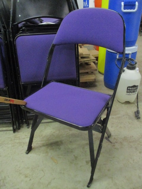 20 Clarin Black Metal Interlocking Folding Chairs with Purple Upholstered Seat/Backs - 2