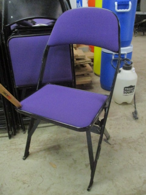 20 Clarin Black Metal Interlocking Folding Chairs with Purple Upholstered Seat/Backs - 2