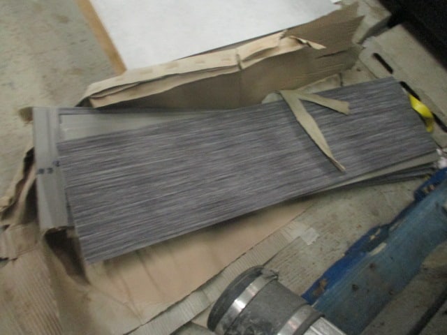 Large Grouping of Glue Down Carpet Tiles, Composite Tiles, Cove Base Molding and Adhesives - 2