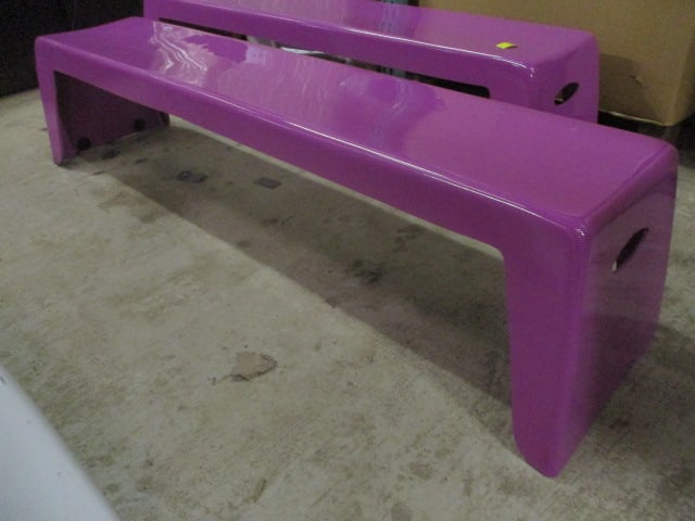 Purple Molded Fiberglass Indoor/Outdoor Bench: 77" x 14 1/4" x 17 1/2", Local Pickup Only 