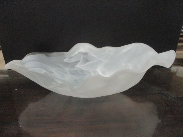 Satin Slag Glass Free Form Art Glass Console Bowl: 21" x 13 1/4" x 6" 
