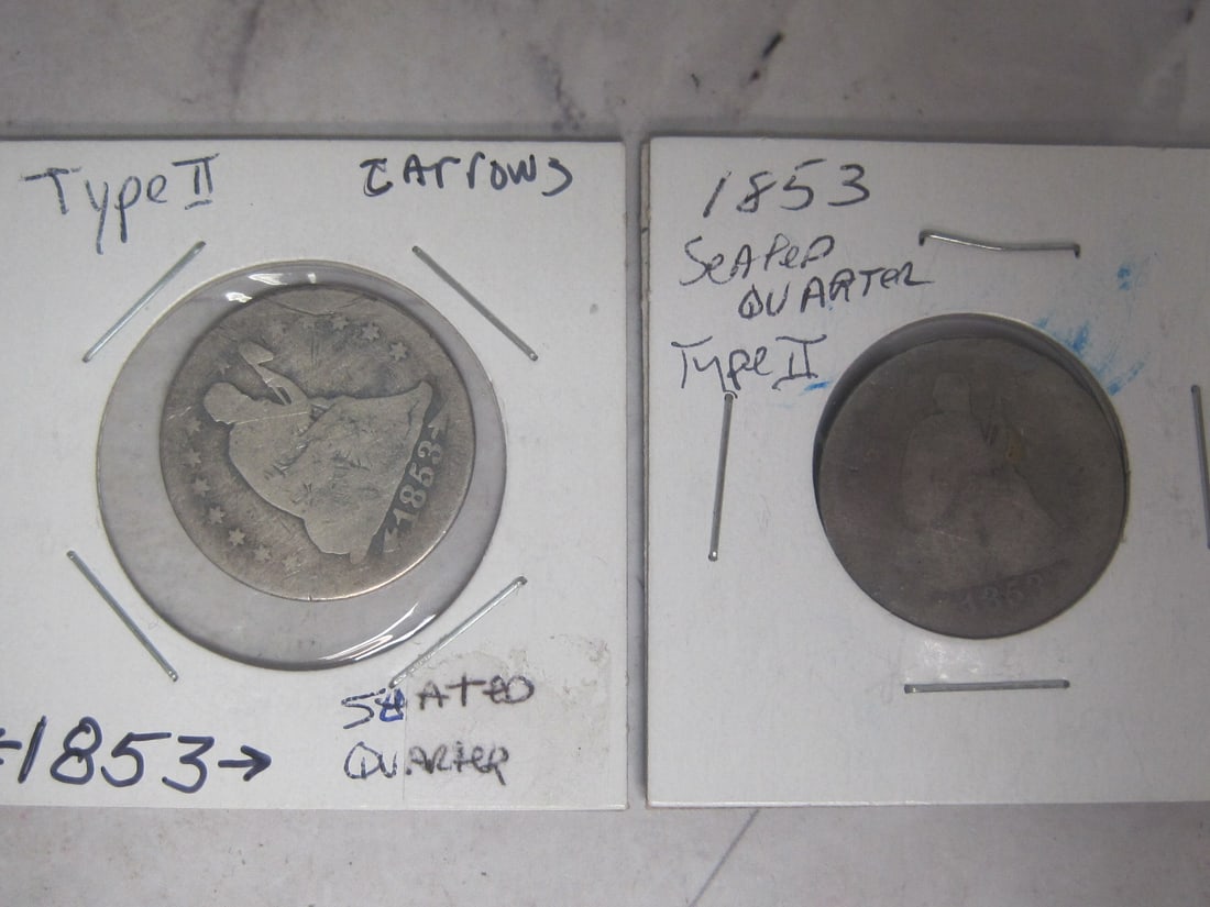 Lot of 2 Seated Liberty Quarters: 1853 (Type II) (2)