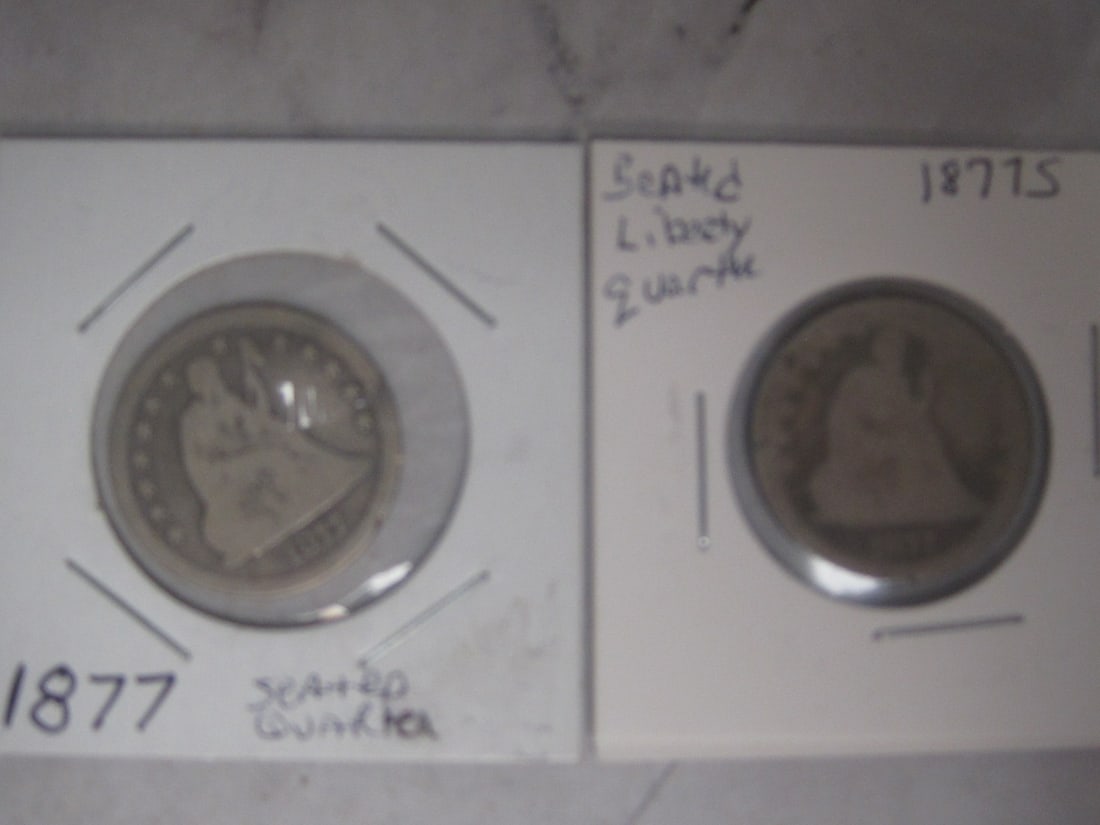 Lot of 2 Seated Liberty Quarters: 1877, 1877-S 