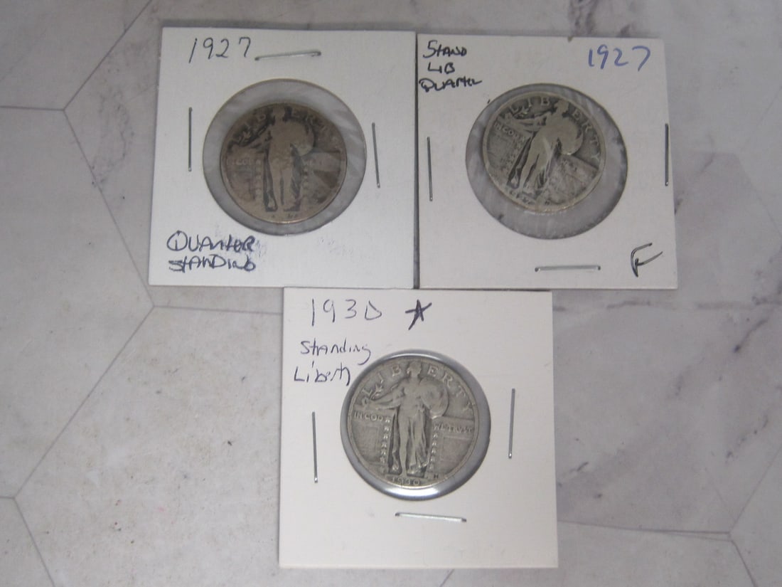 Lot of 3 Standing Liberty Quarters: 1927 (2), 1930