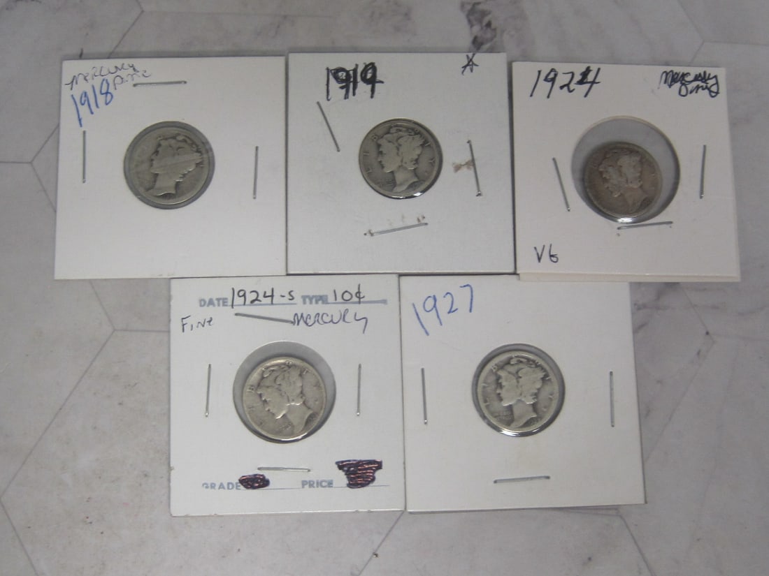 Lot of 5 Mercury Dimes (1 of 7)