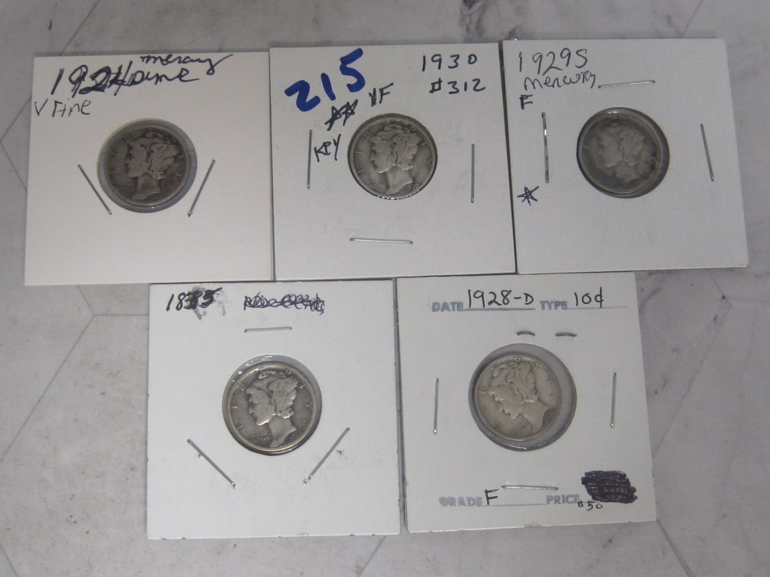 Lot of 5 Mercury Dimes (1 of 7)